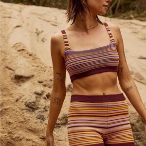 Nagnata Lucid Stripe Bralette and Shorts Set - Brown/Purple/Orange